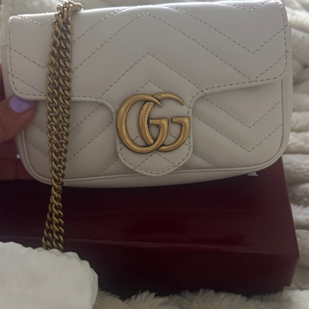 Gucci White Matelassé Mini Shoulder Bag with Gold GG